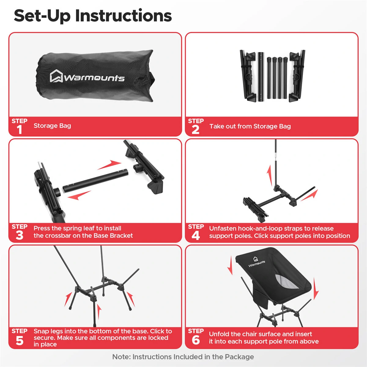 (image for) 2Pcs WARMOUNTS Portable Camping Chair, 400LBS Folding Backpacking Chair Side Pocket Carrying Bag, Ultralight Compact Beach Chair for Picnic Hiking Fishing